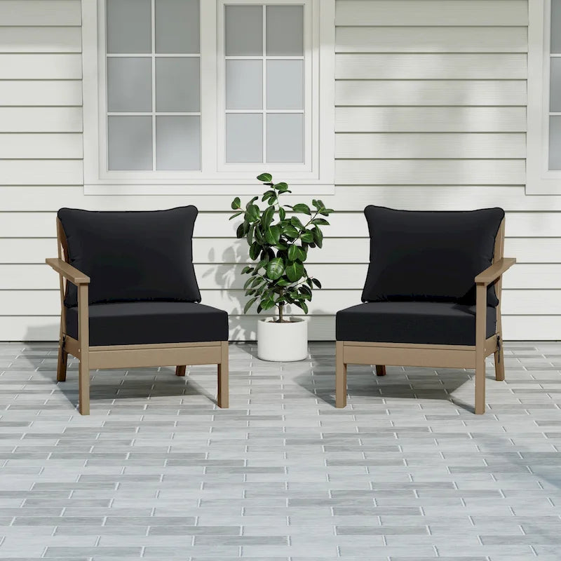 Polytrends Birchwood All Weather HDPE Outdoor Patio Deep Seating Weathered Wood Loveseat (2-Piece)