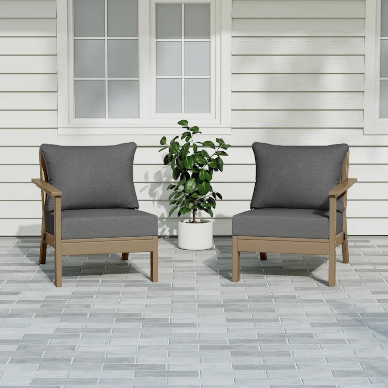 Polytrends Birchwood All Weather HDPE Outdoor Patio Deep Seating Weathered Wood Loveseat (2-Piece)