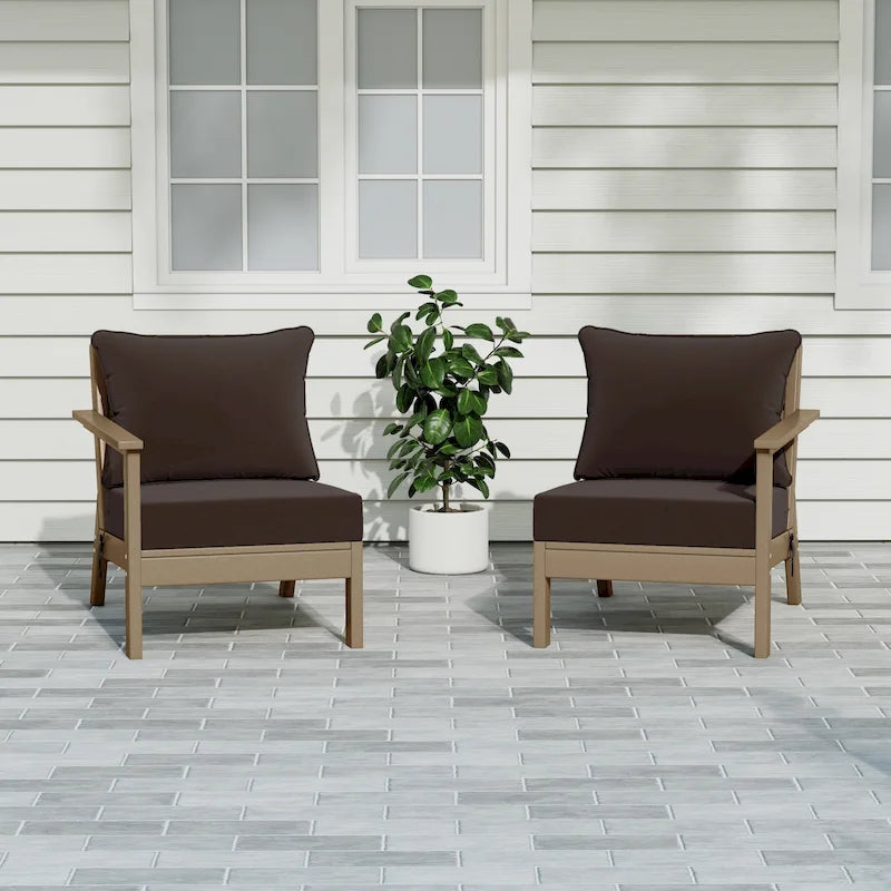 Polytrends Birchwood All Weather HDPE Outdoor Patio Deep Seating Weathered Wood Loveseat (2-Piece)