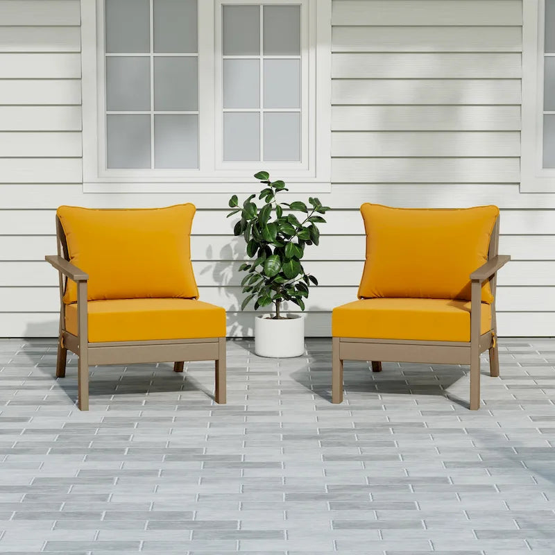 Polytrends Birchwood All Weather HDPE Outdoor Patio Deep Seating Weathered Wood Loveseat (2-Piece)