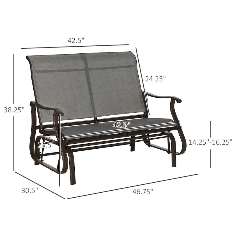 2 Person Outdoor Glider Bench Patio Glider Loveseat Chair - 46.75  * 30.50  * 38.25