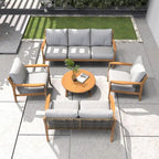 7-seater Modern Outdoor Acacia Wood Sofa Set with Sleek Coffee Table and Removable Cushions