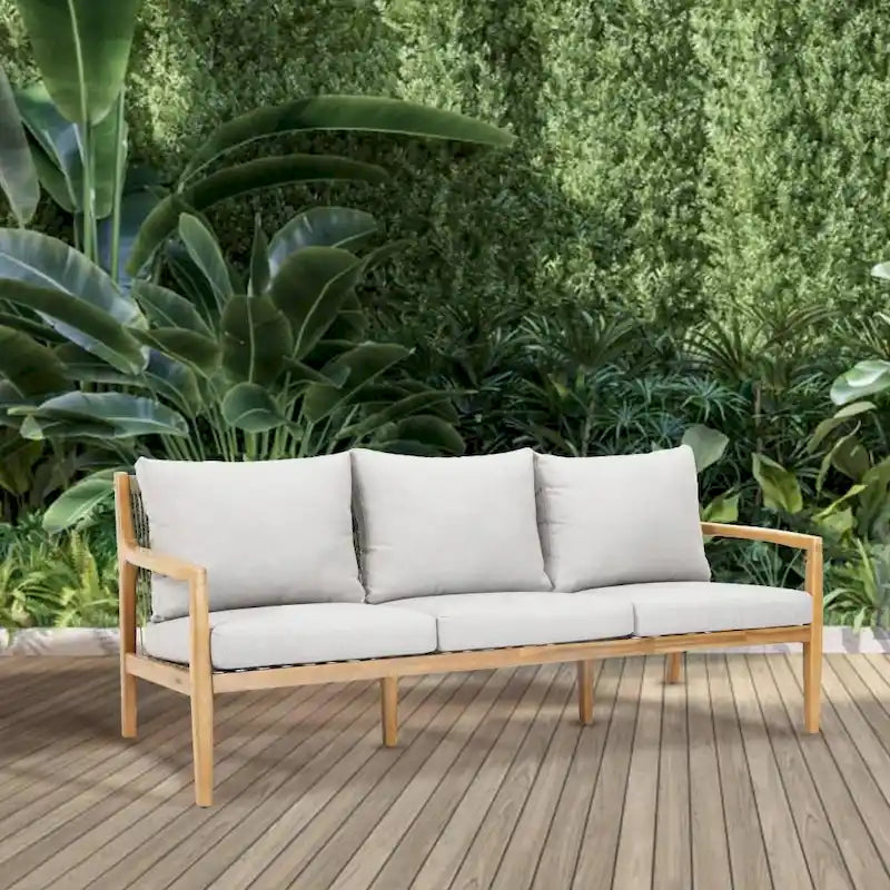 7-seater Modern Outdoor Acacia Wood Sofa Set with Sleek Coffee Table and Removable Cushions
