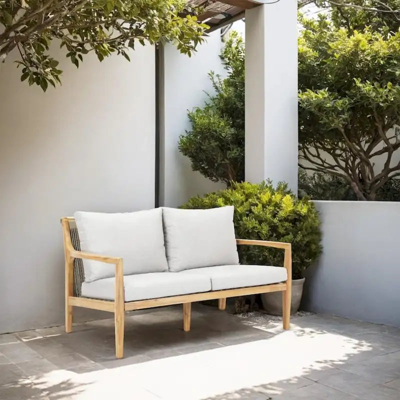 7-seater Modern Outdoor Acacia Wood Sofa Set with Sleek Coffee Table and Removable Cushions