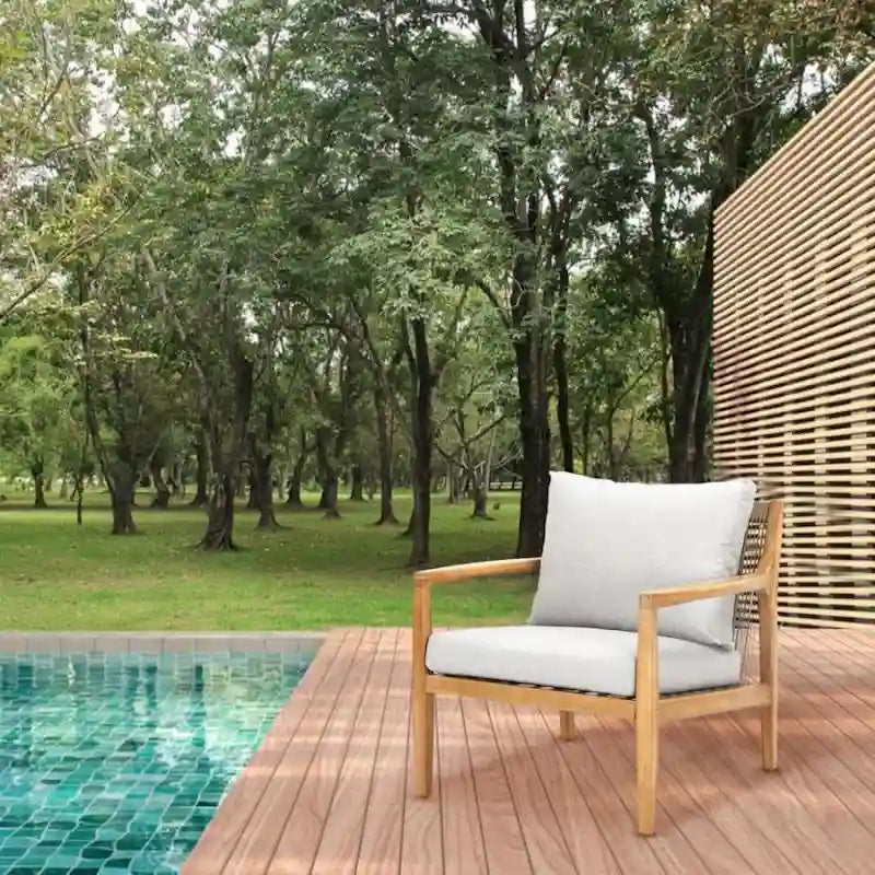 7-seater Modern Outdoor Acacia Wood Sofa Set with Sleek Coffee Table and Removable Cushions