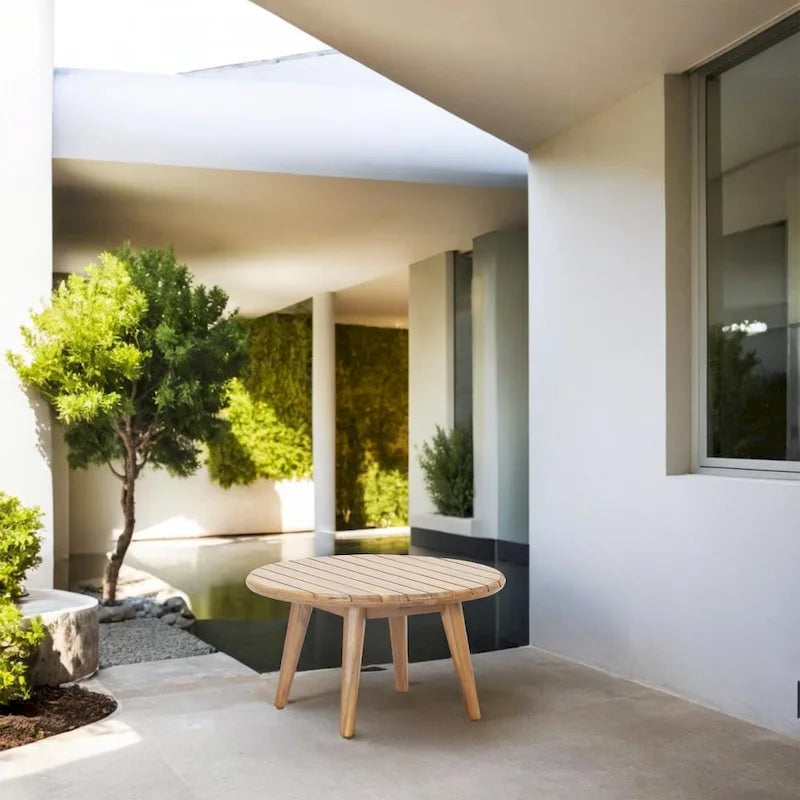 7-seater Modern Outdoor Acacia Wood Sofa Set with Sleek Coffee Table and Removable Cushions