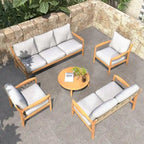 7-seater Modern Outdoor Acacia Wood Sofa Set with Sleek Coffee Table and Removable Cushions