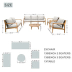 7-seater Modern Outdoor Acacia Wood Sofa Set with Sleek Coffee Table and Removable Cushions