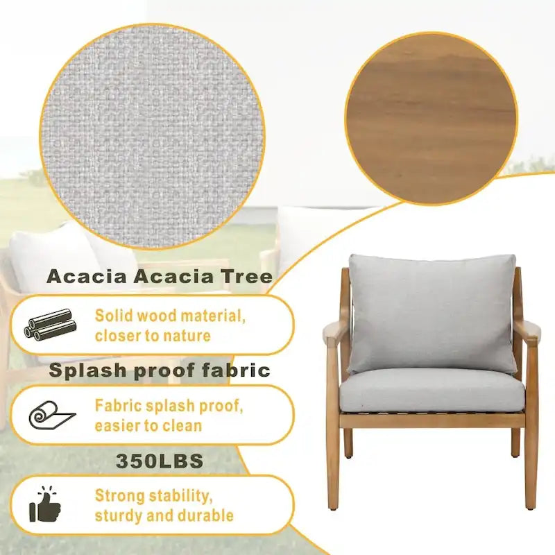 7-seater Modern Outdoor Acacia Wood Sofa Set with Sleek Coffee Table and Removable Cushions