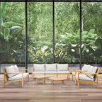 7-seater Modern Outdoor Acacia Wood Sofa Set with Sleek Coffee Table and Removable Cushions