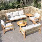 7-seater Modern Outdoor Acacia Wood Sofa Set with Sleek Coffee Table and Removable Cushions