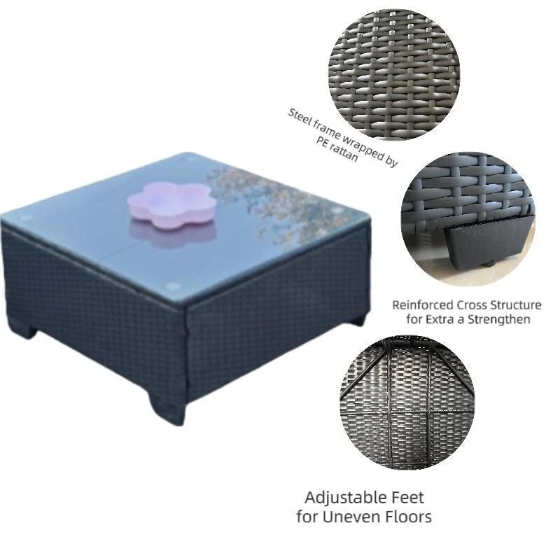 7-Piece Sofa Set Table With Sofa Chair Black PE Rattan With Cushion