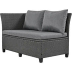 5-Piece Outdoor Rattan Sectional Sofa Set with Dining Table, Bench, and 2 Extendable Side Tables