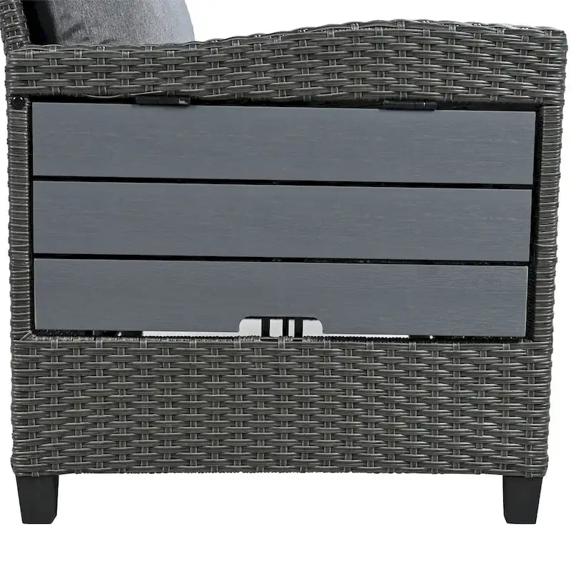 5-Piece Outdoor Rattan Sectional Sofa Set with Dining Table, Bench, and 2 Extendable Side Tables