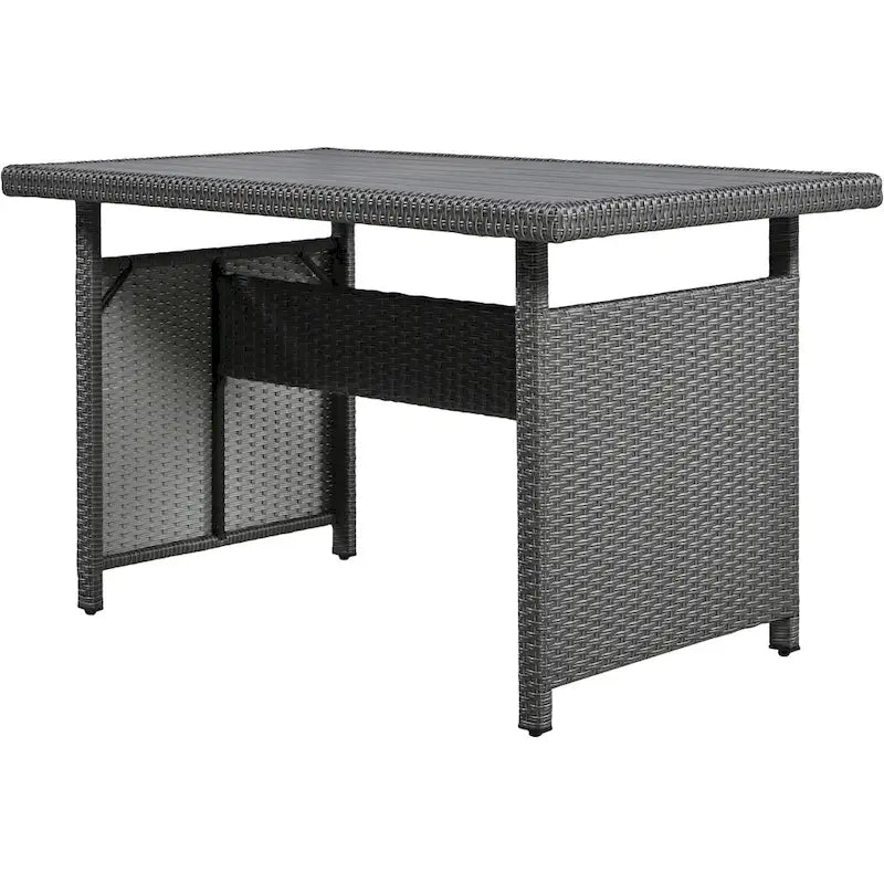 5-Piece Outdoor Rattan Sectional Sofa Set with Dining Table, Bench, and 2 Extendable Side Tables