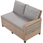5-Piece Outdoor Rattan Sectional Sofa Set with Dining Table, Bench, and 2 Extendable Side Tables