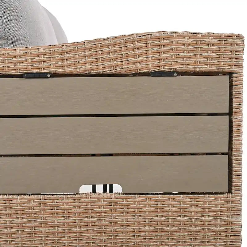 5-Piece Outdoor Rattan Sectional Sofa Set with Dining Table, Bench, and 2 Extendable Side Tables