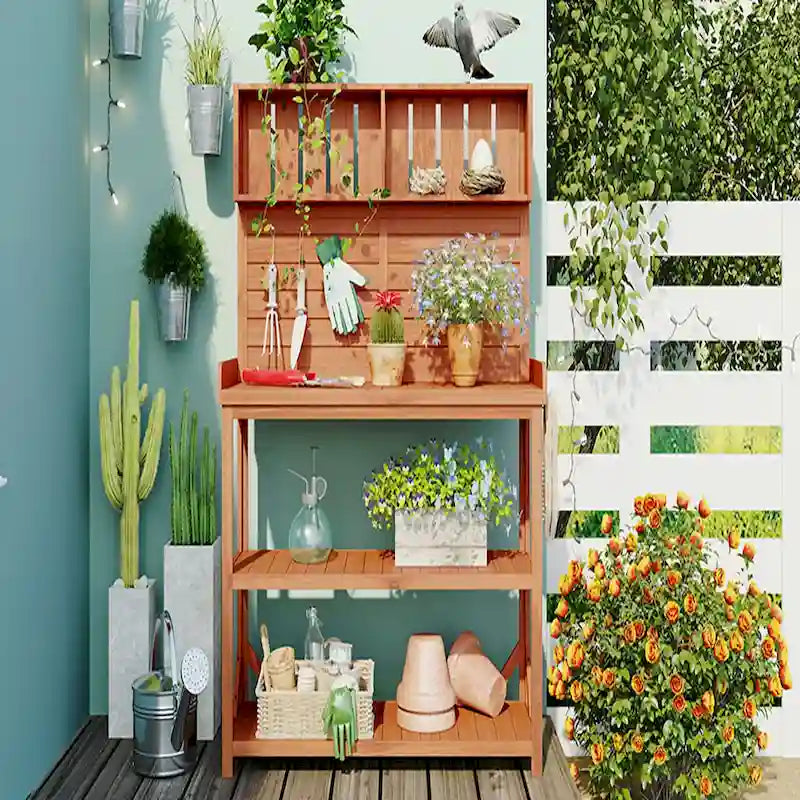 Rustic Outdoor Potting Bench Table