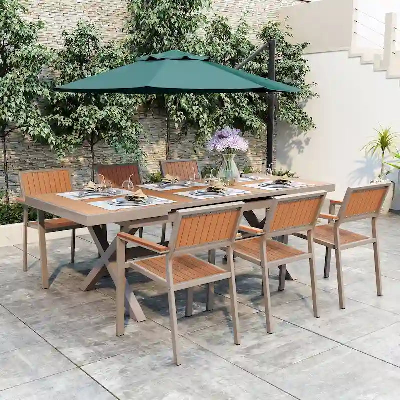 Experience Outdoor Dining Freedom with a Flexible Set Including 6 Chairs & 1 Table