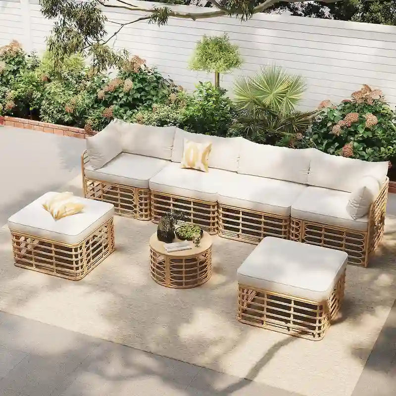 7PCS Outdoor Rattan Sectional Sofa Set With Cushions