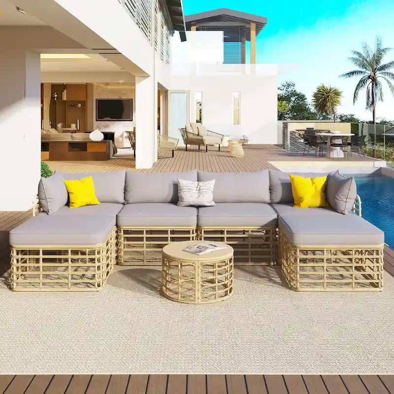7PCS Outdoor Rattan Sectional Sofa Set With Cushions