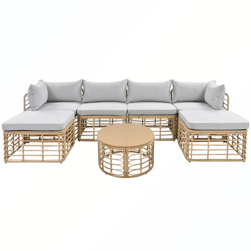 7PCS Outdoor Rattan Sectional Sofa Set With Cushions