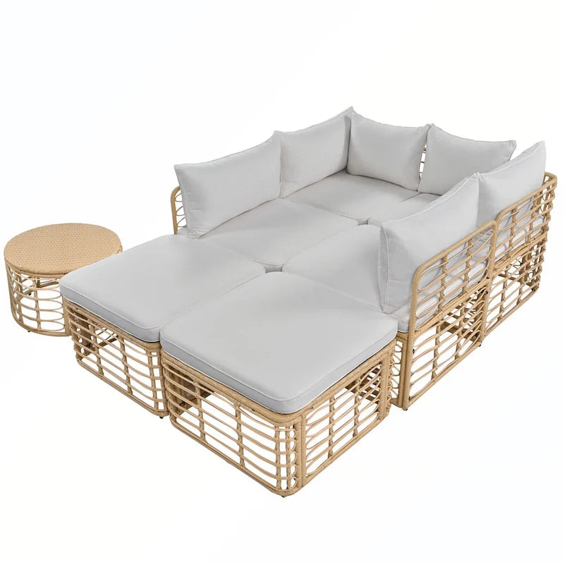 7PCS Outdoor Rattan Sectional Sofa Set With Cushions