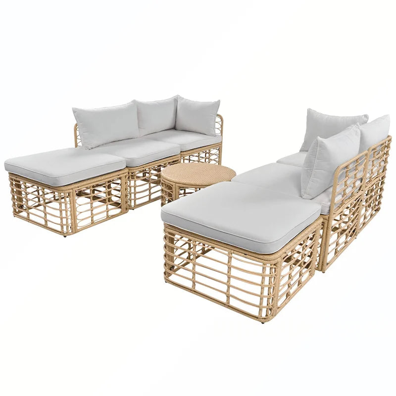 7PCS Outdoor Rattan Sectional Sofa Set With Cushions