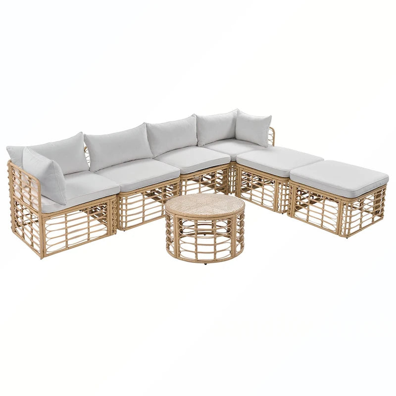 7PCS Outdoor Rattan Sectional Sofa Set With Cushions