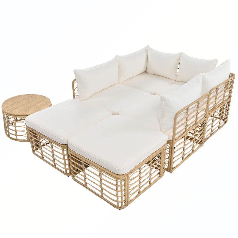 7PCS Outdoor Rattan Sectional Sofa Set With Cushions