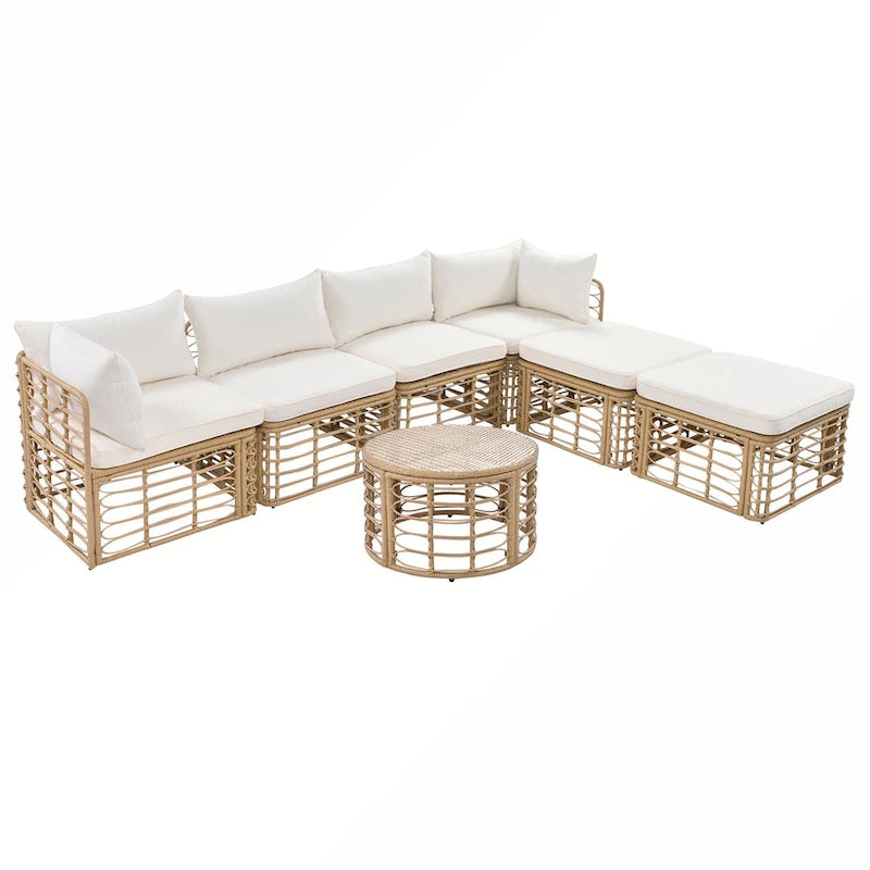7PCS Outdoor Rattan Sectional Sofa Set With Cushions