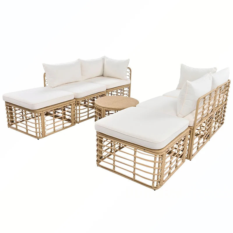 7PCS Outdoor Rattan Sectional Sofa Set With Cushions