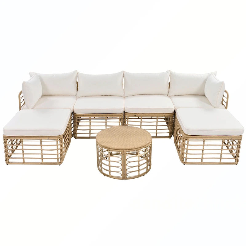 7PCS Outdoor Rattan Sectional Sofa Set With Cushions