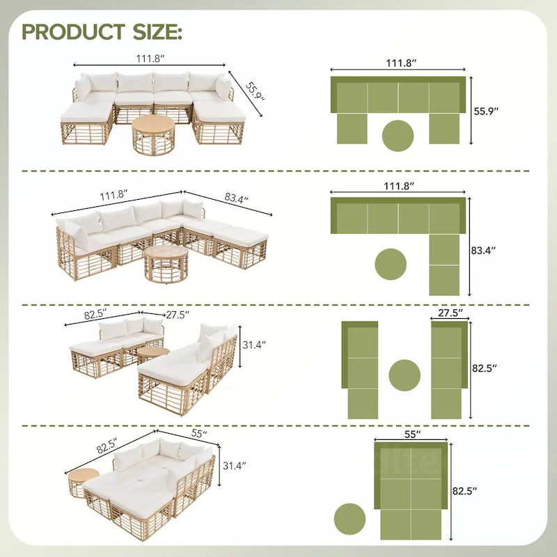 7PCS Outdoor Rattan Sectional Sofa Set With Cushions
