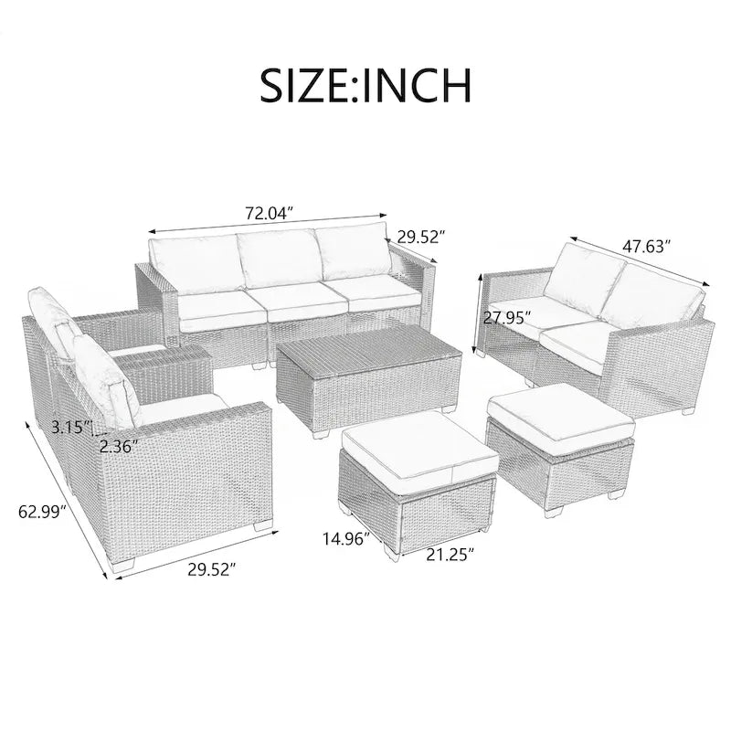 10 Piece PE Rattan Patio Furniture Set