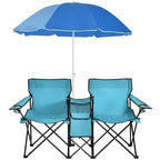 Portable Folding Picnic Double Chair with Umbrella Table Cooler Beach