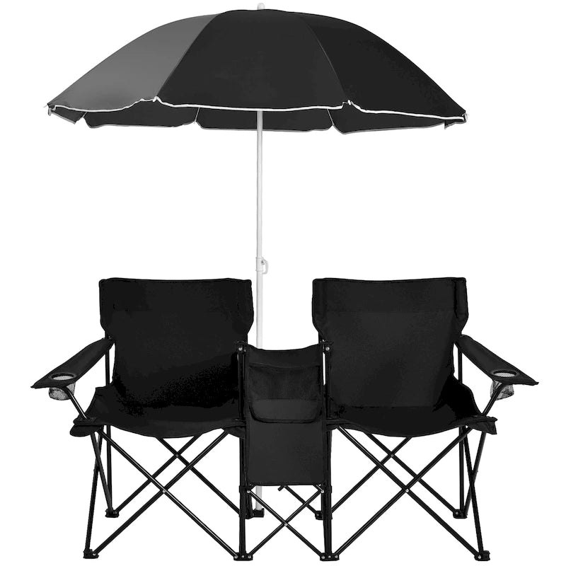 Portable Folding Picnic Double Chair with Umbrella Table Cooler Beach