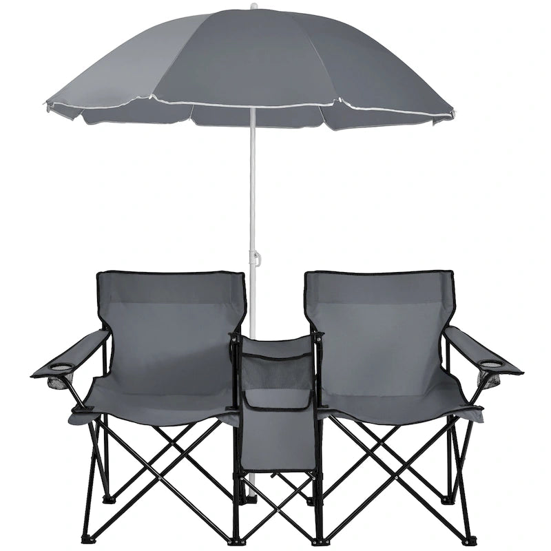 Portable Folding Picnic Double Chair with Umbrella Table Cooler Beach