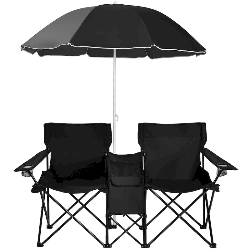 Portable Folding Picnic Double Chair with Umbrella Table Cooler Beach