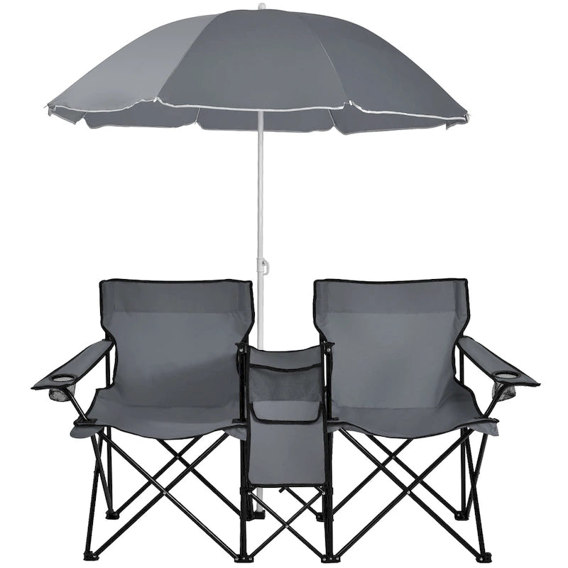 Portable Folding Picnic Double Chair with Umbrella Table Cooler Beach