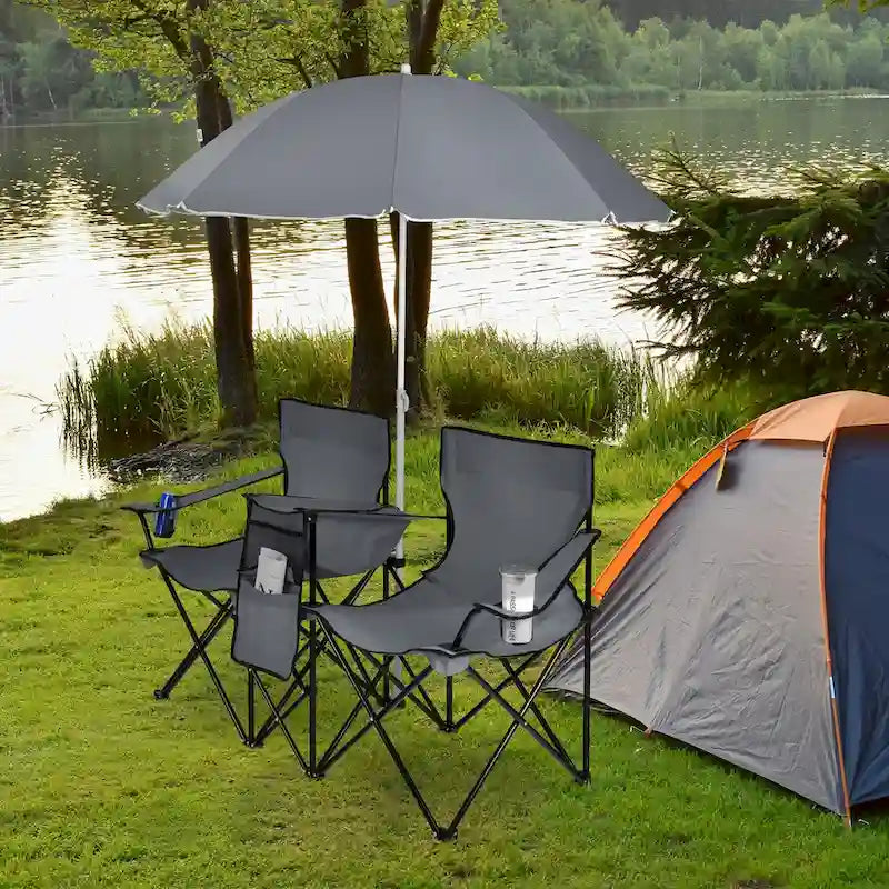 Portable Folding Picnic Double Chair with Umbrella Table Cooler Beach