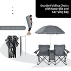 Portable Folding Picnic Double Chair with Umbrella Table Cooler Beach