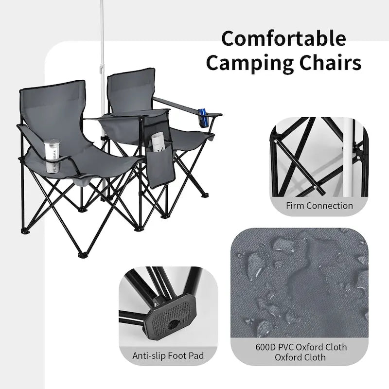 Portable Folding Picnic Double Chair with Umbrella Table Cooler Beach
