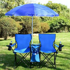 Portable Folding Picnic Double Chair with Umbrella Table Cooler Beach
