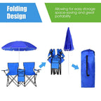 Portable Folding Picnic Double Chair with Umbrella Table Cooler Beach