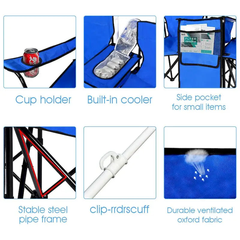 Portable Folding Picnic Double Chair with Umbrella Table Cooler Beach
