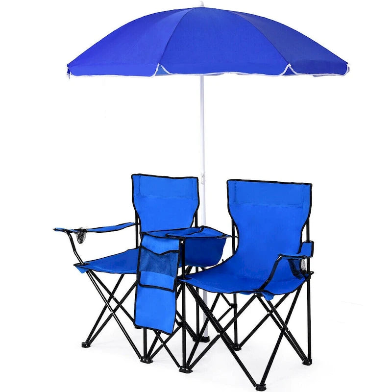 Portable Folding Picnic Double Chair with Umbrella Table Cooler Beach