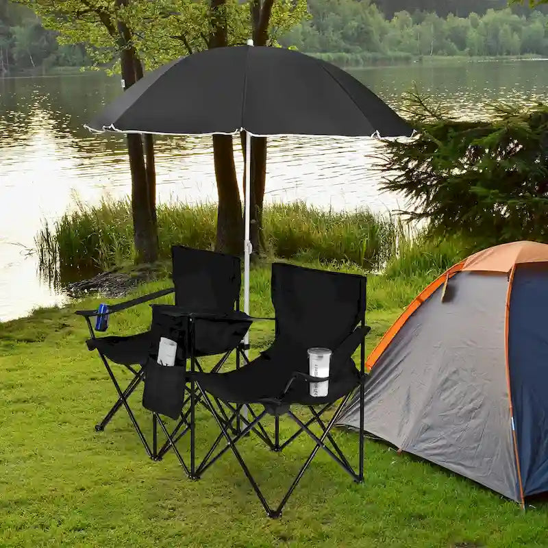 Portable Folding Picnic Double Chair with Umbrella Table Cooler Beach