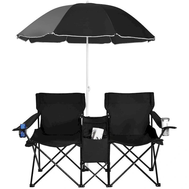 Portable Folding Picnic Double Chair with Umbrella Table Cooler Beach