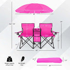 Portable Folding Picnic Double Chair with Umbrella Table Cooler Beach